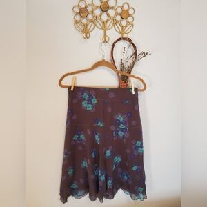 Nougat London A-Line Skirt - Brown with Blue and Green Floral